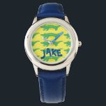 Personalisierter Alligator Gator Crocodile Croc Wa Armbanduhr<br><div class="desc">Watch enthält eine originale Marker-Abbildung eines grünen und gelben Gators. Einfach mit dem Namen des Empfängers personalisieren!</div>