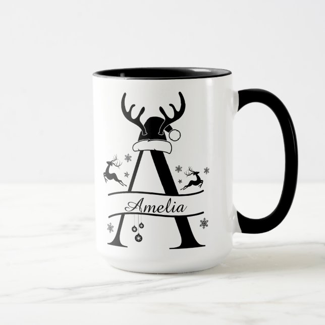 Personalisierter Alphabet 'A' Weihnachtskaffeebech Tasse (Rechts)