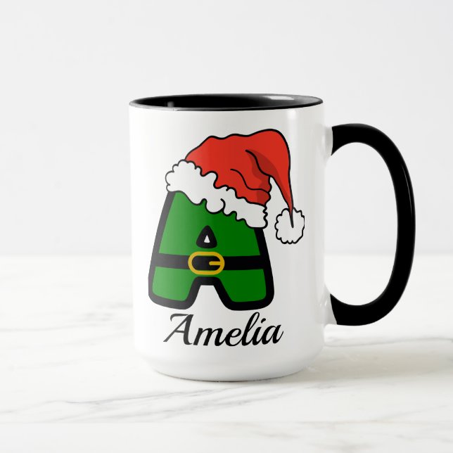 Personalisierter Alphabet 'A' Weihnachtskaffeebech Tasse (Rechts)