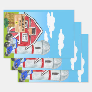 Personalisierter alter MacDonald's Farm Blue Trakt Geschenkpapier Set