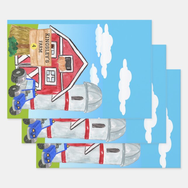Personalisierter alter MacDonald's Farm Blue Trakt Geschenkpapier Set (Set)