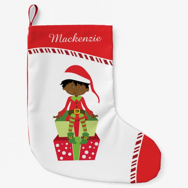Personalisierter American Boy Elf Kleiner Weihnachtsstrumpf (Vorderseite)