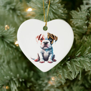 Personalisierter American Bulldog Welpe Herz Keramik Ornament