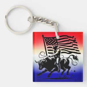 Personalisierter Amerikanischer Bull Rider Rodeo   Schlüsselanhänger