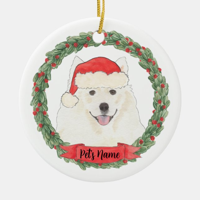 Personalisierter amerikanischer Eskimo Dog Samoyed Keramik Ornament (Vorne)