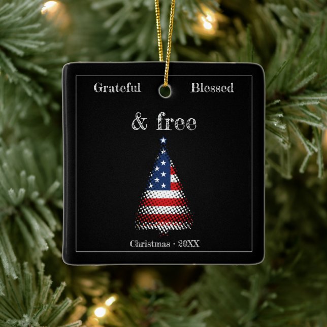 Personalisierter amerikanischer Flag-Weihnachtsbau Keramikornament (Baum)