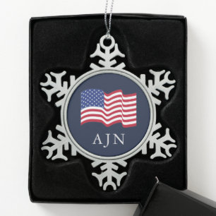 Personalisierter Amerikanischer Flaggen-Schmuck Schneeflocken Zinn-Ornament