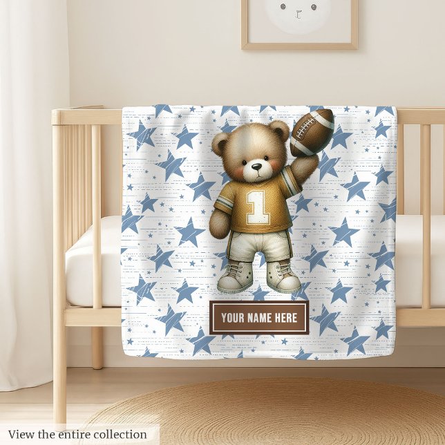 Personalisierter amerikanischer Fußballschuh Fleecedecke (Custom teddy bear football blanket, soft and cute boy birthday gift for little ones.)