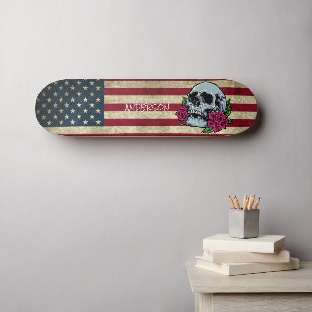 Personalisierter amerikanischer Schädel Skateboard (Wandkunst (Horz))