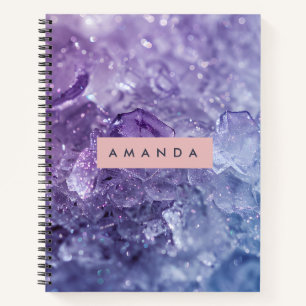 Personalisierter Amethyst Kristall & Lavendel Glan Notizbuch