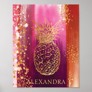 Personalisierter Ananas-Gold-Glitzer Poster