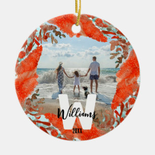 Personalisierter Anfangs-, Name- und Jahresroter K Keramik Ornament