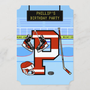Personalisierter Anfangsbrief P Ice Hockey Einladung