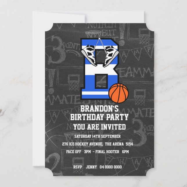 Personalisierter Anfangsbuchstabe B Einladung (Rückseite)