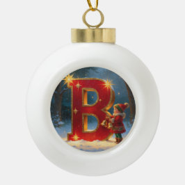 Personalisierter Anfangsbuchstabe B Weihnachtsgloc Keramik Kugel-Ornament
