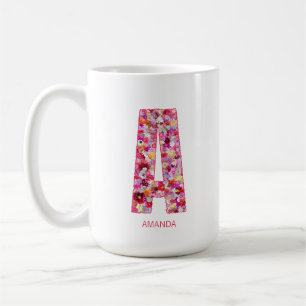 Personalisierter Anfangsbuchstabe   Blumiger Buchs Kaffeetasse