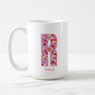 Personalisierter Anfangsbuchstabe Florale Letter Kaffeetasse