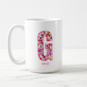 Personalisierter Anfangsbuchstabe Floraler Buchs Kaffeetasse