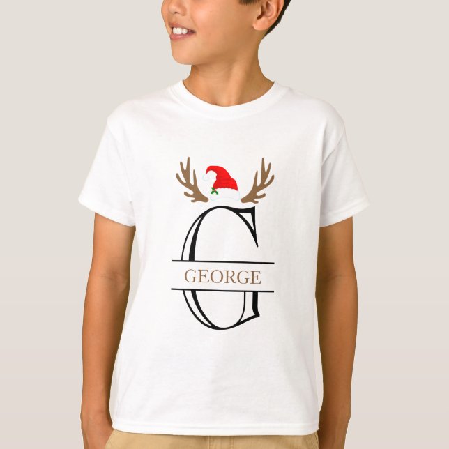 Personalisierter Anfangsbuchstabe G Xmas Hat Antle T-Shirt (Vorderseite)
