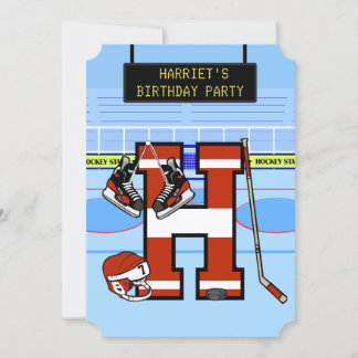 Personalisierter Anfangsbuchstabe H Ice Hockey Einladung