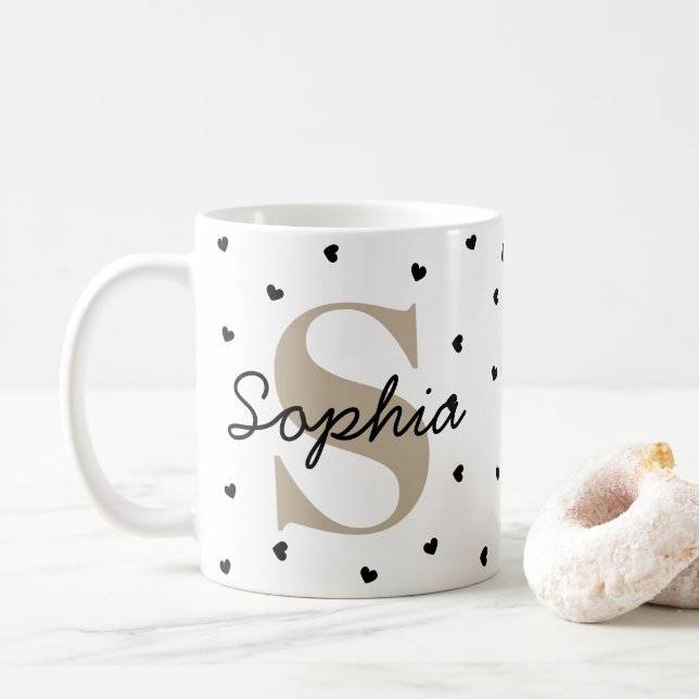 Personalisierter Anfangsbuchstabe & Name Becher –  Kaffeetasse (Mit Donut)