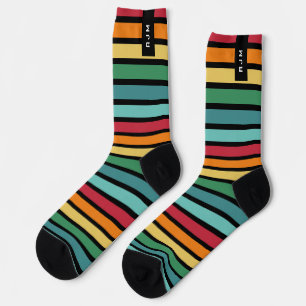 Personalisierter Anfangsbuchstabe Retro-Streifen Socken