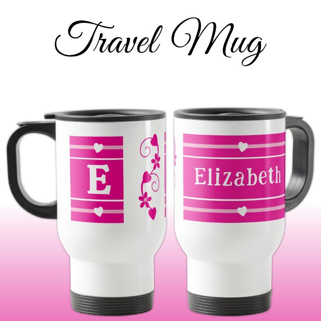 Personalisierter Anfangsname pink Reisebecher (Von Creator hochgeladen)