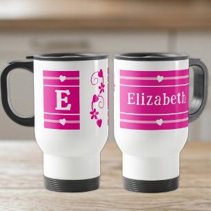 Personalisierter Anfangsname rosa Reisebecher