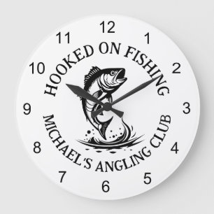 Personalisierter Angler beim Fischfang Große Wanduhr