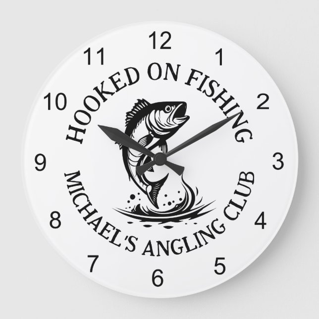 Personalisierter Angler beim Fischfang Große Wanduhr (Vorderseite)