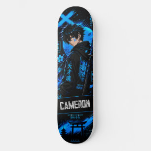 Personalisierter Anime Schwarzer Cyan Samurai Skateboard