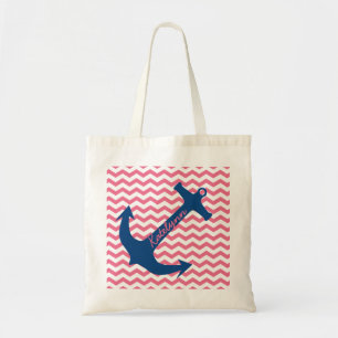 Personalisierter Anker und rosa Zigzag Tote Tasche
