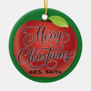 Personalisierter Apple Weihnachtslehrer Geschenk O Keramikornament