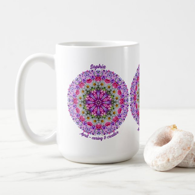 Personalisierter April Birth Blume Sweet Pea Manda Kaffeetasse (Mit Donut)