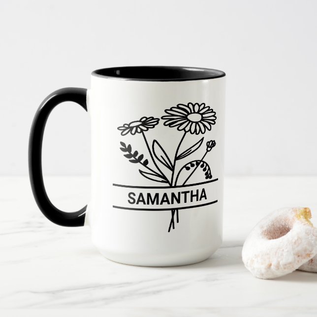 Personalisierter April Geburtsmonat Blume Mama Nam Tasse (Mit Donut)