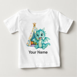 Personalisierter Aqua-Baby-Drache spielt mit Zelt  Baby T-shirt