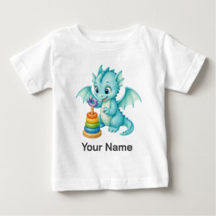 Personalisierter Aqua-Wasserfarben-Drache-Toss-Rin Baby T-shirt