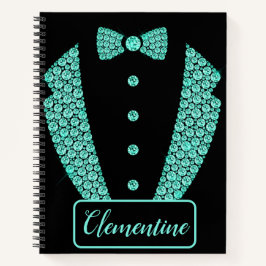Personalisierter Aquamariner Black Glitzer Tuxedo  Notizbuch