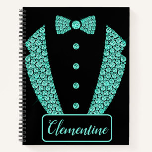 Personalisierter Aquamariner Black Glitzer Tuxedo Notizbuch