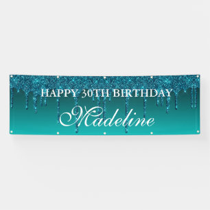Personalisierter Aquamariner Tropf Glitzer Geburts Banner