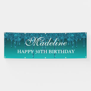 Personalisierter Aquamariner Tropf Glitzer Geburts Banner