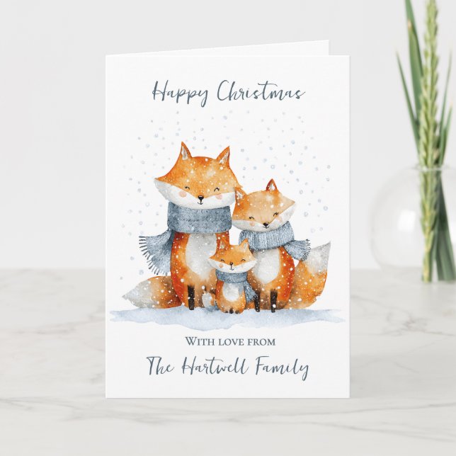 Personalisierter Aquarellfuchs Weihnachten (Vorderseite)