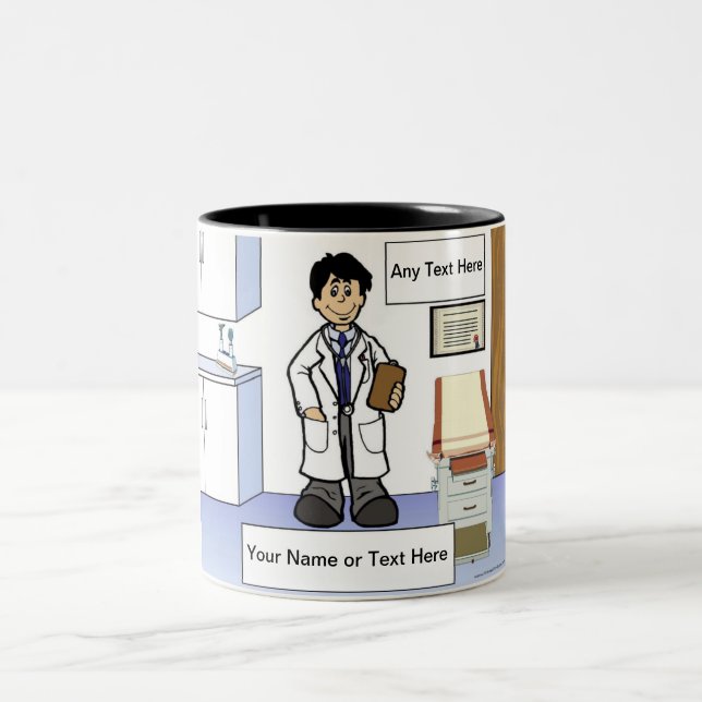 Personalisierter Arzt - Männlicher Cartoon Zweifarbige Tasse (Mittel)