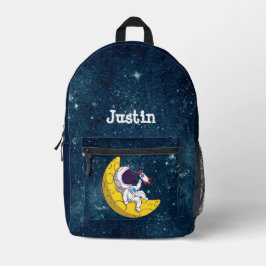 Personalisierter Astronaut auf dem Mond mit Rakete Bedruckter Rucksack