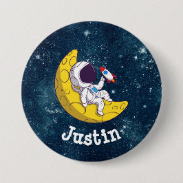 Personalisierter Astronaut auf dem Mond mit Rakete Button