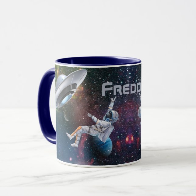 Personalisierter Astronaut und fliegender Saucer Tasse (Vorderseite Links)