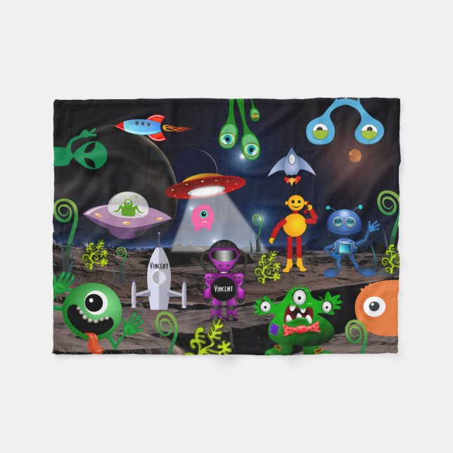 Personalisierter Astronaut und Raket Fleecedecke (Vorderseite (Horizontal))