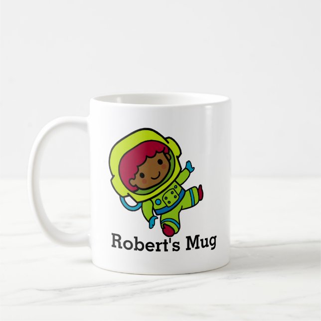 Personalisierter Astronautenjunge in Spacesuit Kaffeetasse (Links)