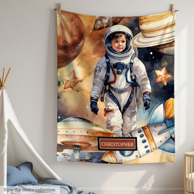 Personalisierter Astronautenschwarm für Weltraumli Fleecedecke (Personalized Astronaut Blanket for Space Loving Boy

)