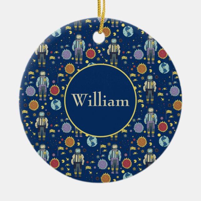 Personalisierter Astrounaut Space Man farbenfroh Keramik Ornament (Vorne)
